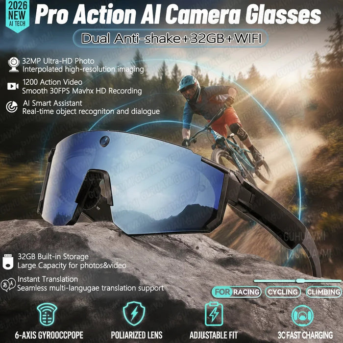 New AI Smart Shooting&Recording Glasses with 800W Camera HD Anti-Shake Bicycle Riding Shooting Artifact Windproof Goggles 2026