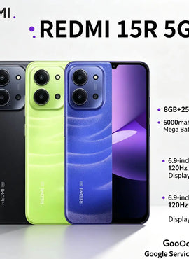 2026 New Redmi 15R 8+256GB Mobile Phone - Unlocked Dual SIM 6.9' LCD+ Dimensity 6300 13MP Camera 6000mAh Battery