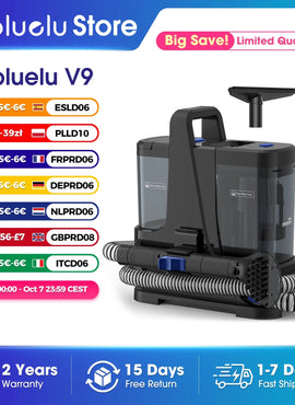 Lubluelu V9 Carpet Cleaner 100°C Steam Kills 99.9% Germs Mites Hot Water Removes Stubborn Stains Cleans Rugs Sofas Mattresses 15000 Pa