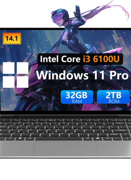 ultra-thin Laptop Intel Core i3 6th Processor 32GB RAM 1TB 2TB SSD 14.1 Inch Office Study Gamer Windows 11 Portable Notebook