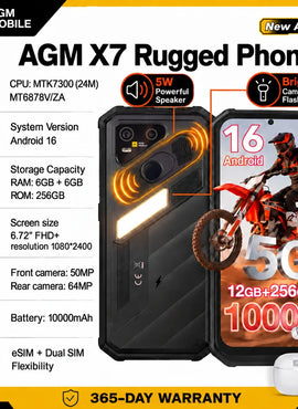 AGM X7 5G Rugged Phone 12GB+256GB 10000mAh Android 16 Phone 6.72